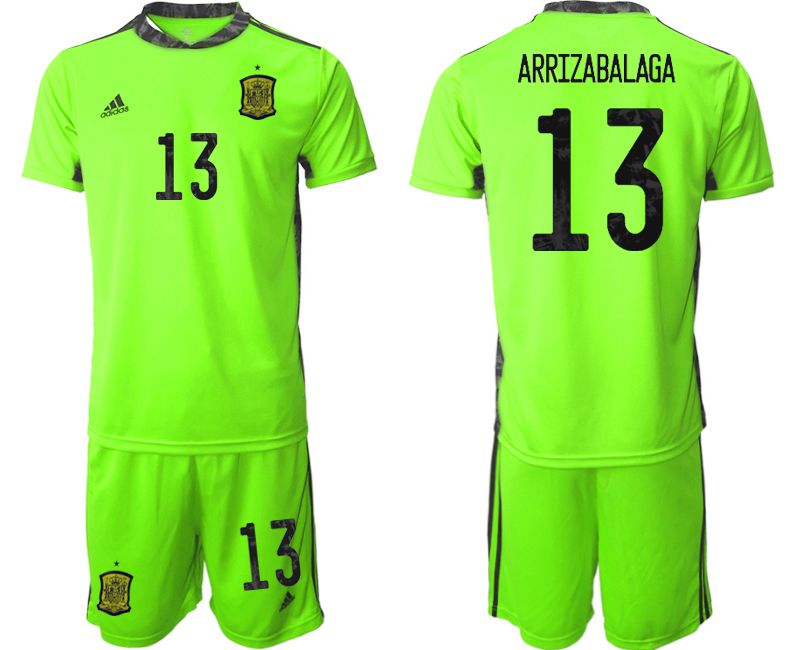 Men 2021 World Cup National Spain fluorescent green goalkeeper #13 Soccer Jerseys->spain jersey->Soccer Country Jersey